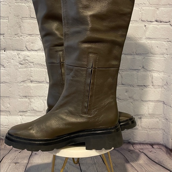 VINCE Army Green Brown Leather Knee-High Boots lug sole NWOT sz6 - Picture 5 of 9
